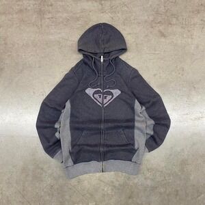 Women's Grey Roxy zip-up hoodie with pink heart logo‎